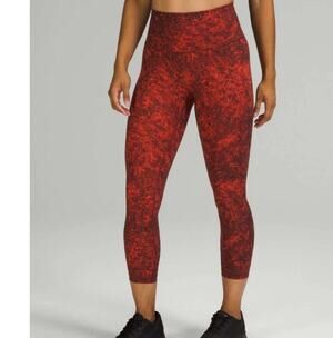 Lululemon Wunder Train HR Crop 23" Denim Wash Autumn Red Black Size 20